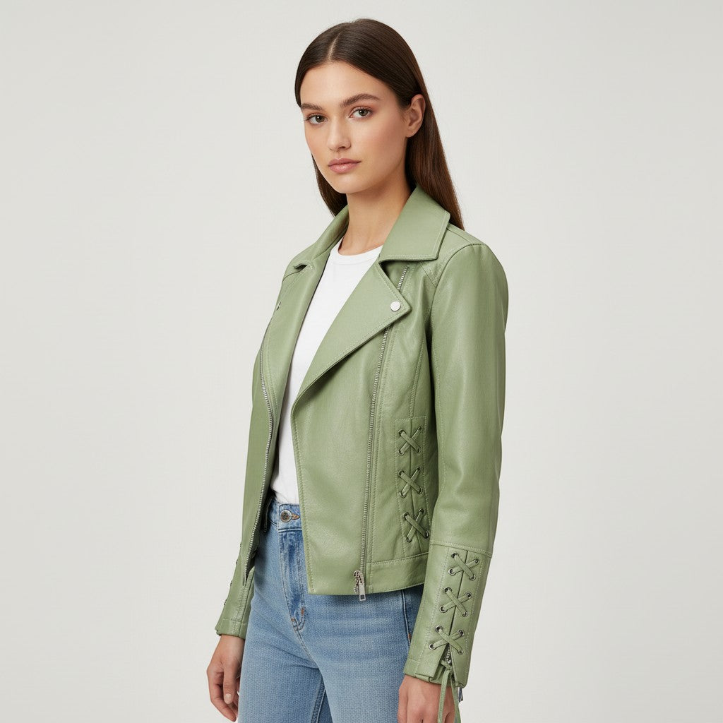 Women's Faux Leather Moto Jacket-Vyana Collective