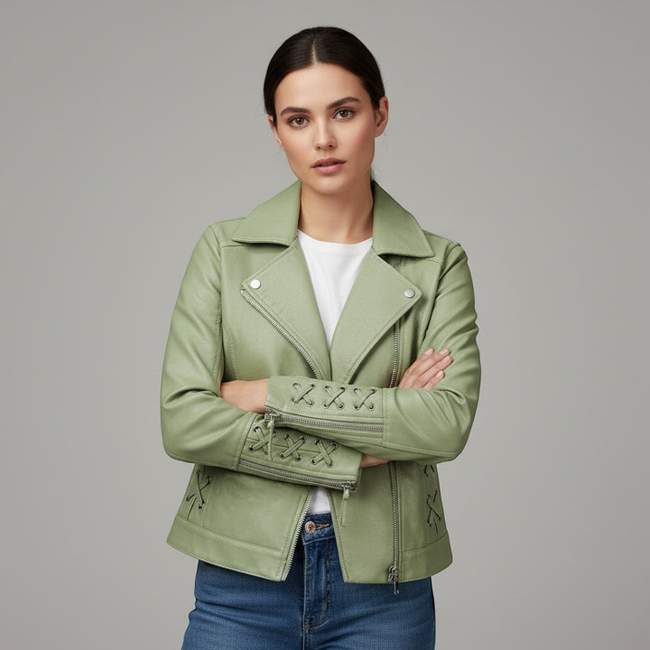 Women's Faux Leather Moto Jacket-Vyana Collective