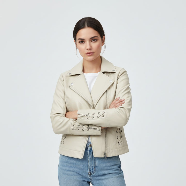 Women's Faux Leather Moto Jacket-Vyana Collective