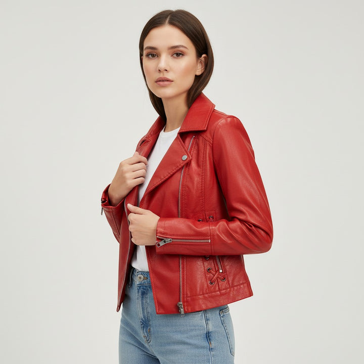 Women's Faux Leather Moto Jacket-Vyana Collective