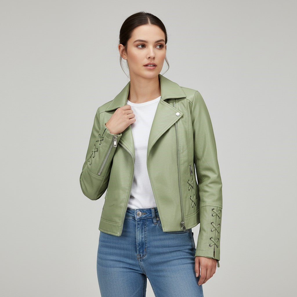 Women's Faux Leather Moto Jacket-Vyana Collective