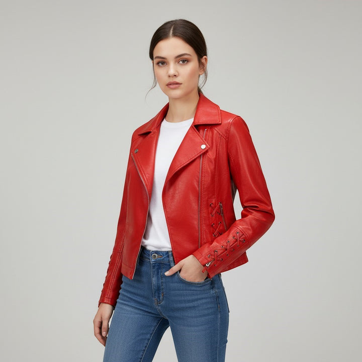 Women's Faux Leather Moto Jacket-Vyana Collective