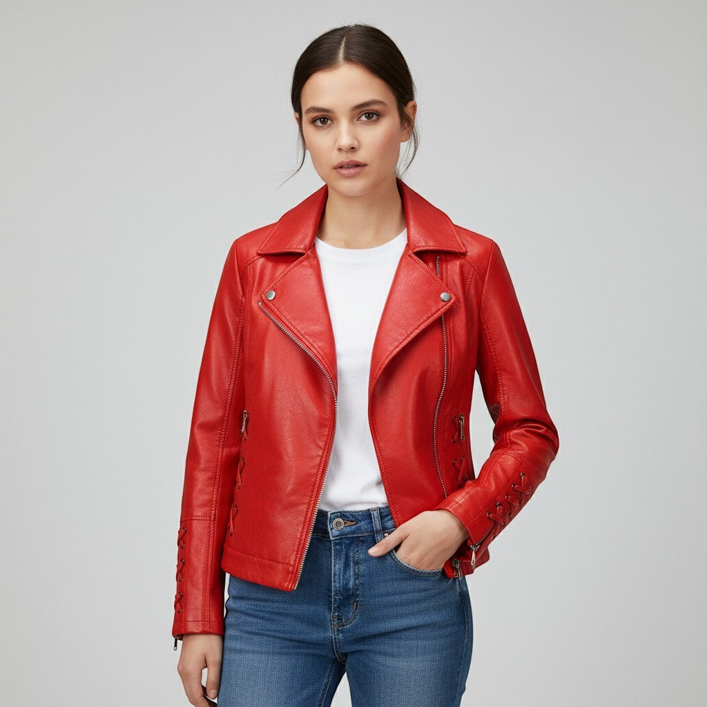 Women's Faux Leather Moto Jacket-Vyana Collective