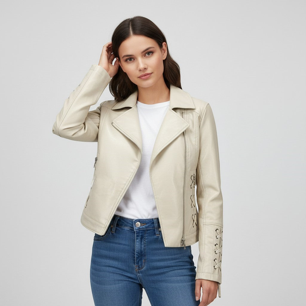 Women's Faux Leather Moto Jacket-Vyana Collective