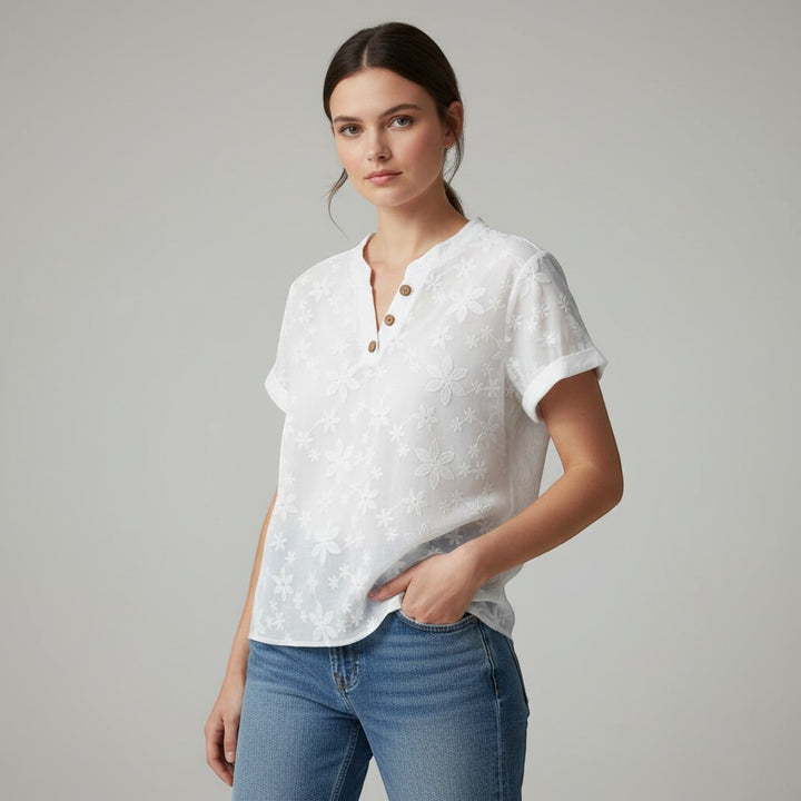 Women's Floral Embroidered V-Neck Blouse-Vyana Collective