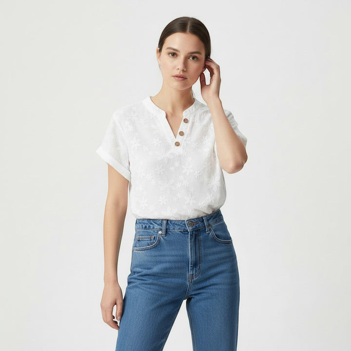 Women's Floral Embroidered V-Neck Blouse-Vyana Collective