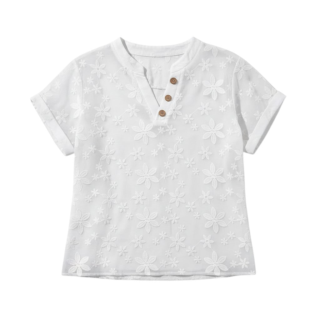 Women's Floral Embroidered V-Neck Blouse-Vyana Collective