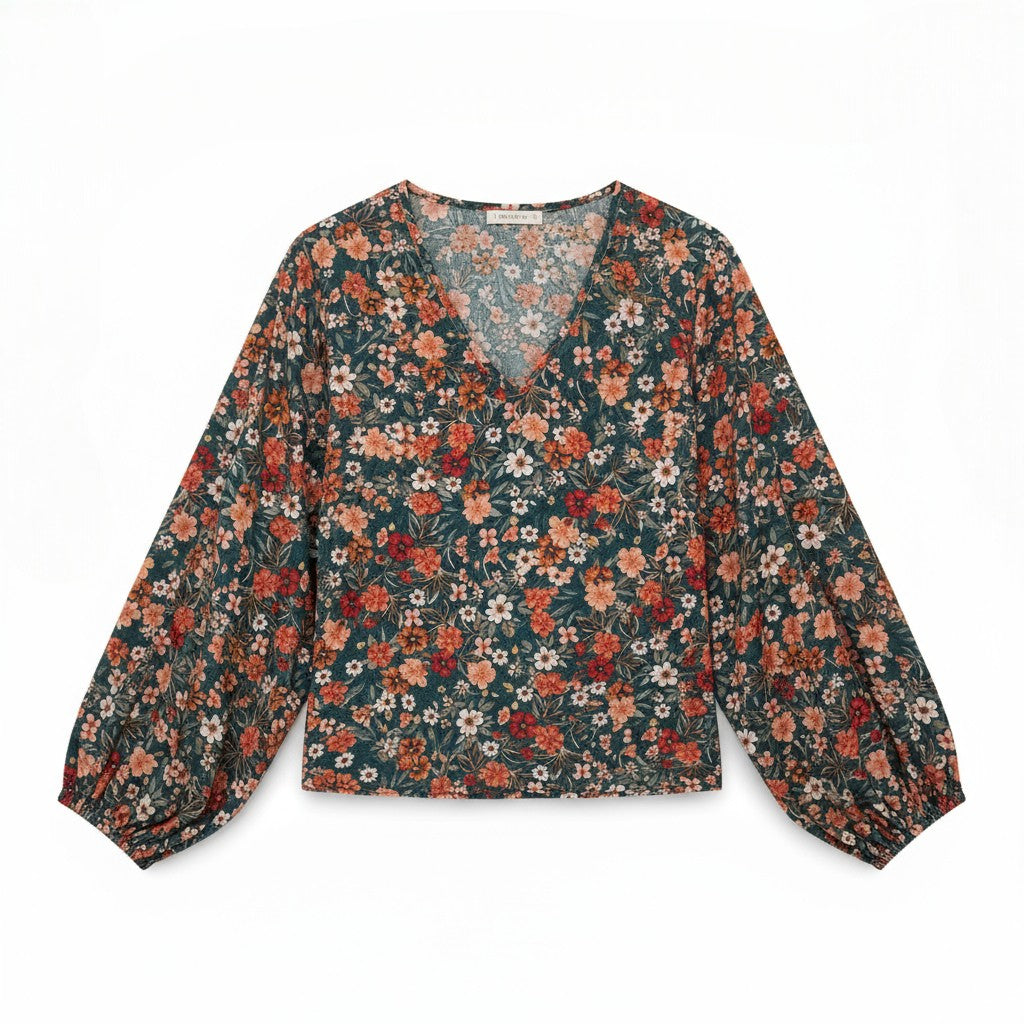Women's Floral Print Long Sleeve Pullover-Vyana Collective