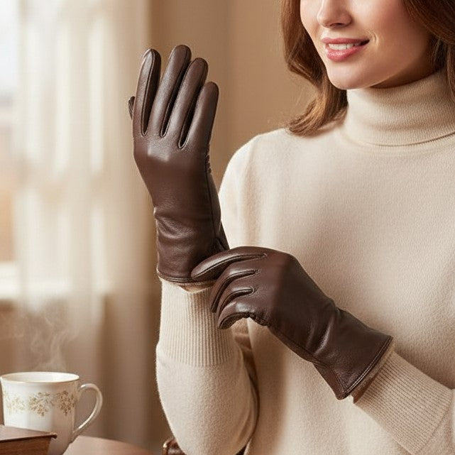 Women’s Genuine Leather Sheepskin Gloves with Touchscreen Fingertips-Vyana Collective