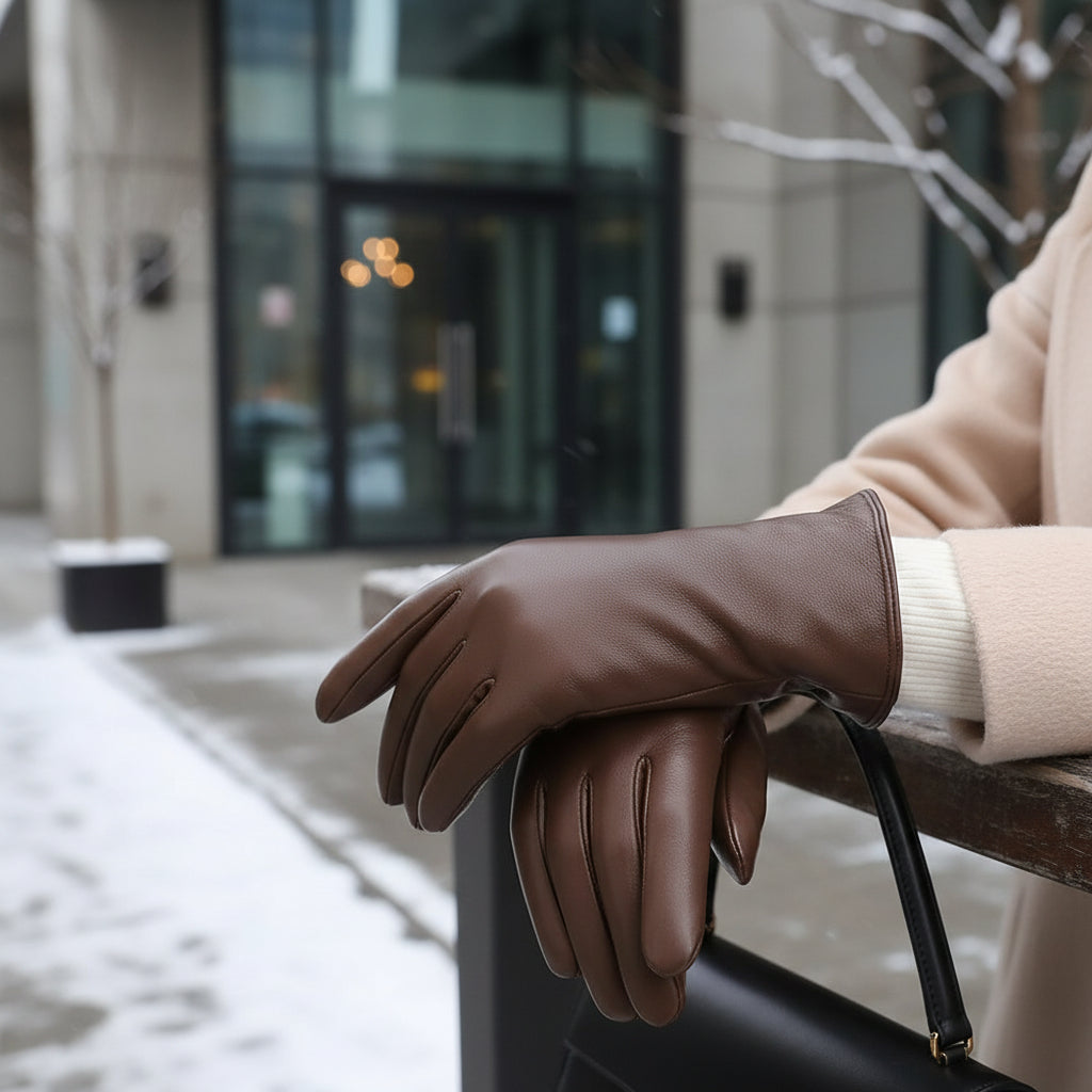 Women’s Genuine Leather Sheepskin Gloves with Touchscreen Fingertips-Vyana Collective
