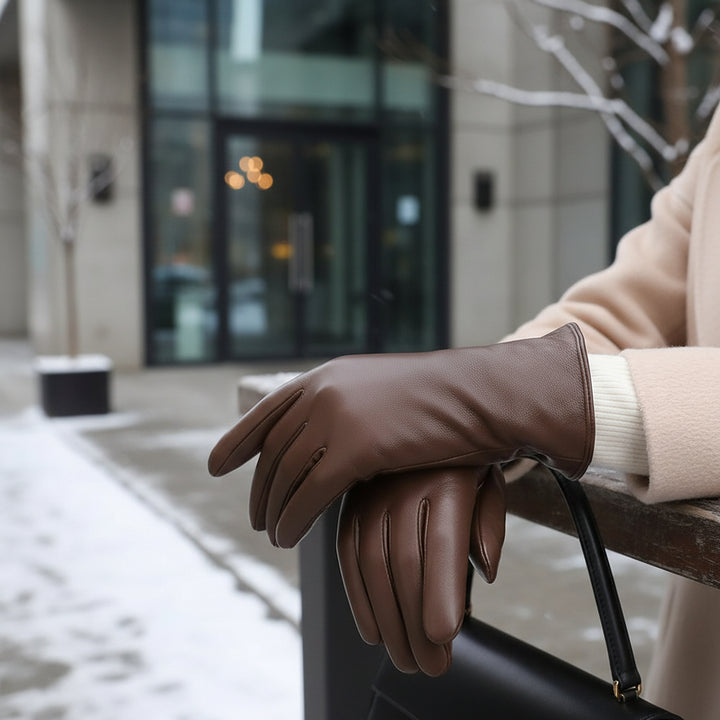 Women’s Genuine Leather Sheepskin Gloves with Touchscreen Fingertips-Vyana Collective
