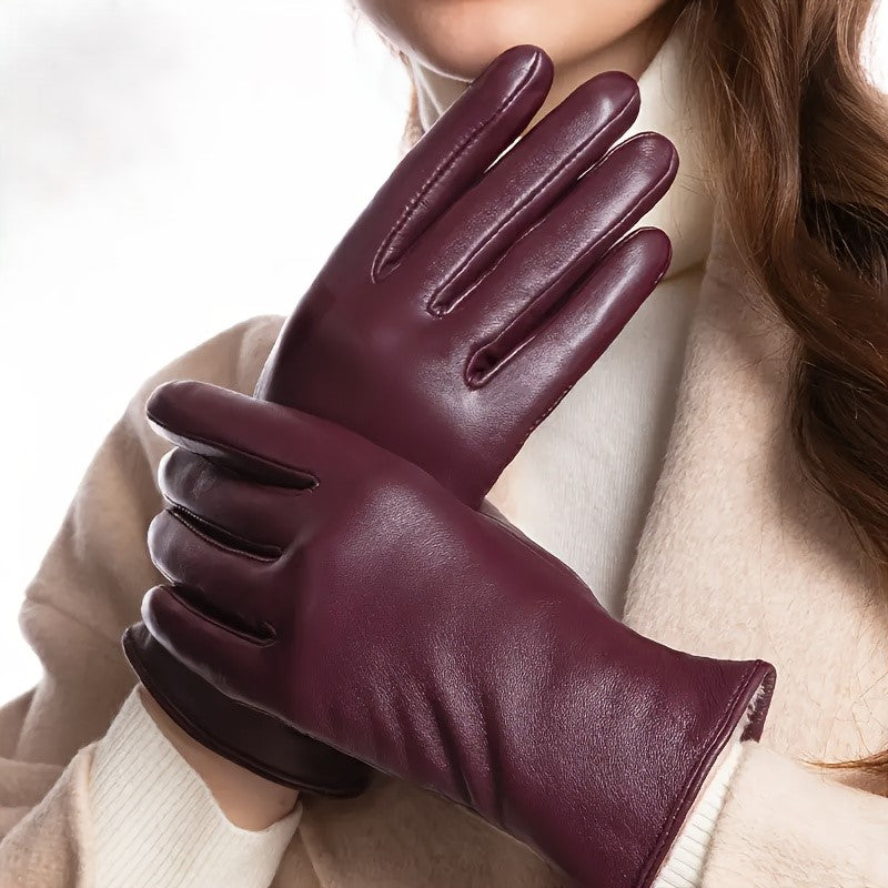 Women’s Genuine Leather Sheepskin Gloves with Touchscreen Fingertips-Vyana Collective