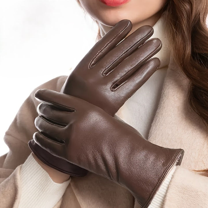 Women’s Genuine Leather Sheepskin Gloves with Touchscreen Fingertips-Vyana Collective