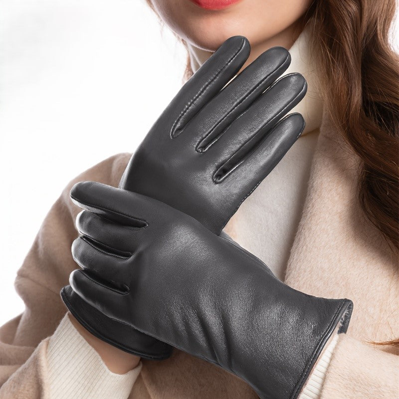 Women’s Genuine Leather Sheepskin Gloves with Touchscreen Fingertips-Vyana Collective