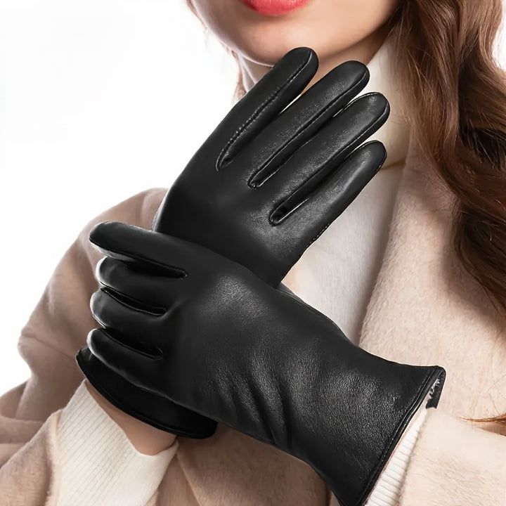 Women’s Genuine Leather Sheepskin Gloves with Touchscreen Fingertips-Vyana Collective