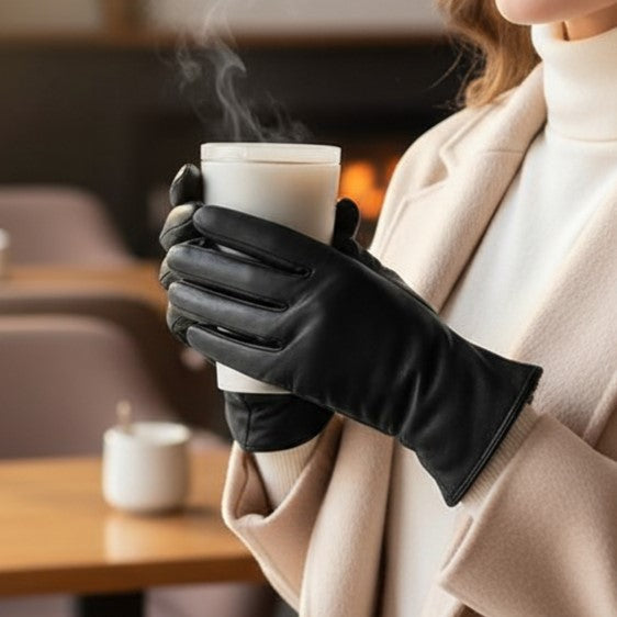 Women’s Genuine Leather Sheepskin Gloves with Touchscreen Fingertips-Vyana Collective