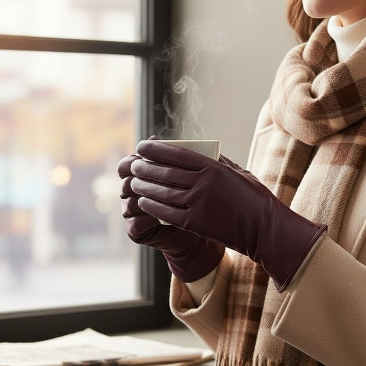 Women’s Genuine Leather Sheepskin Gloves with Touchscreen Fingertips-Vyana Collective