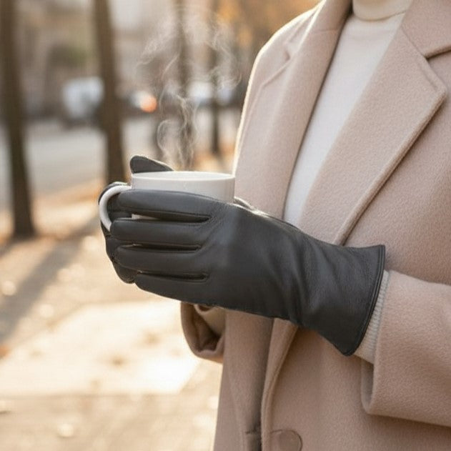 Women’s Genuine Leather Sheepskin Gloves with Touchscreen Fingertips-Vyana Collective