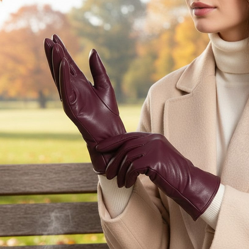 Women’s Genuine Leather Sheepskin Gloves with Touchscreen Fingertips-Vyana Collective
