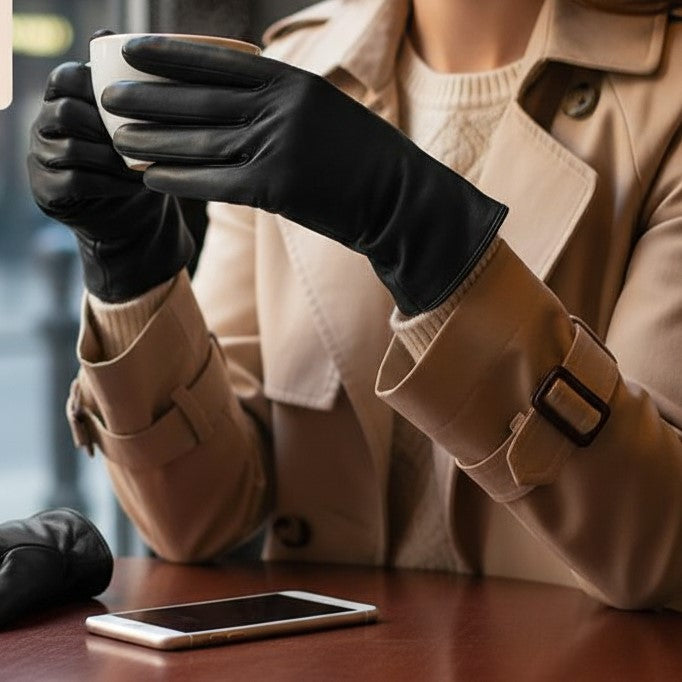 Women’s Genuine Leather Sheepskin Gloves with Touchscreen Fingertips-Vyana Collective