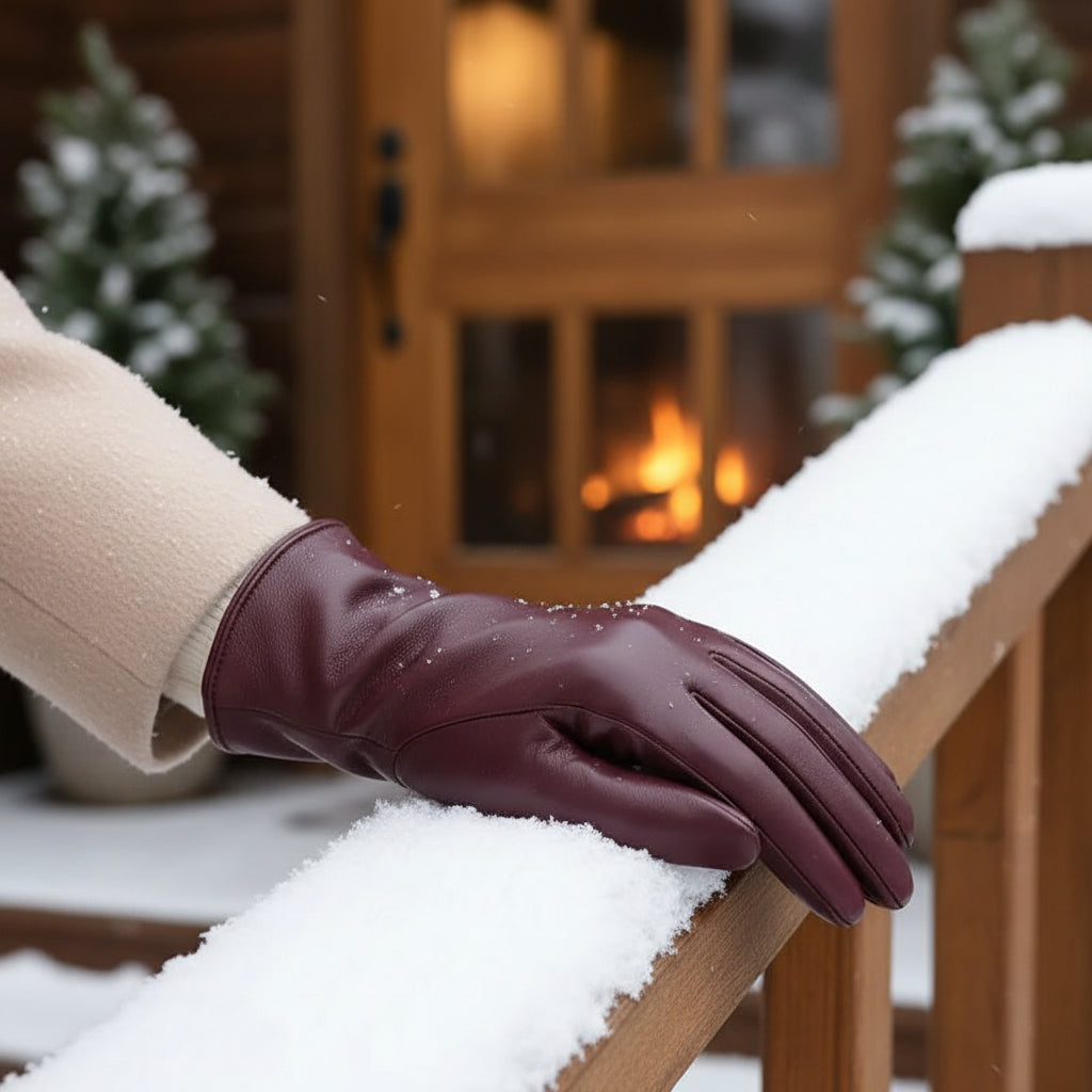 Women’s Genuine Leather Sheepskin Gloves with Touchscreen Fingertips-Vyana Collective