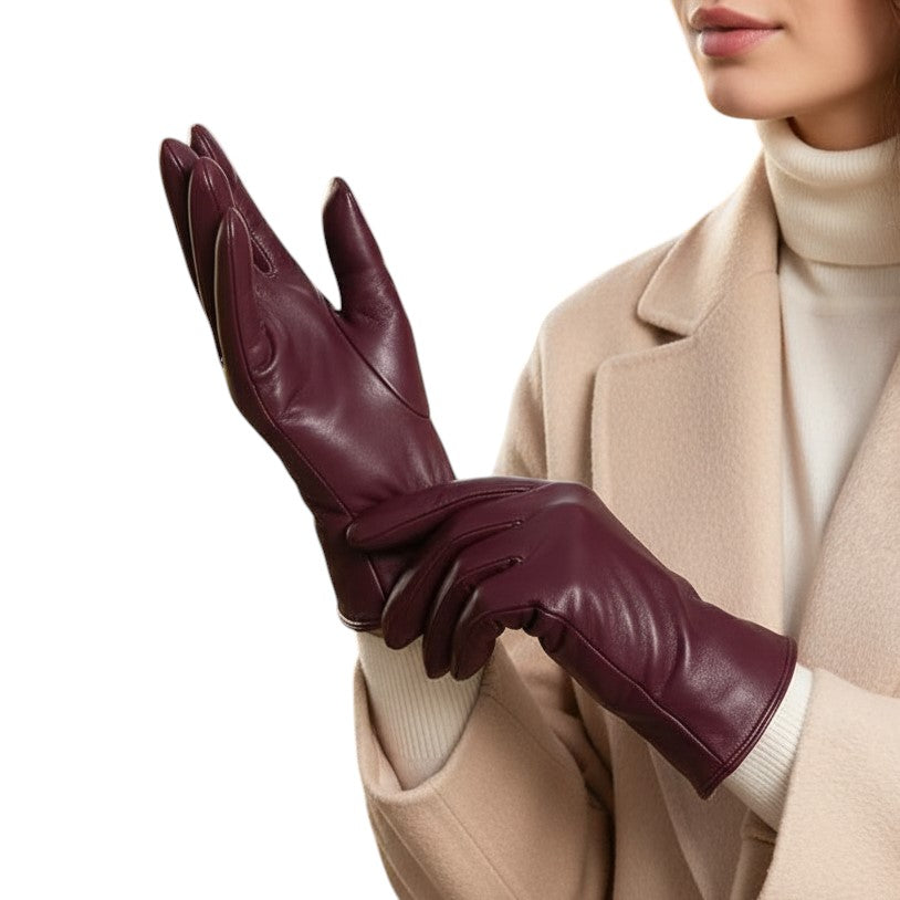 Women’s Genuine Leather Sheepskin Gloves with Touchscreen Fingertips-Vyana Collective
