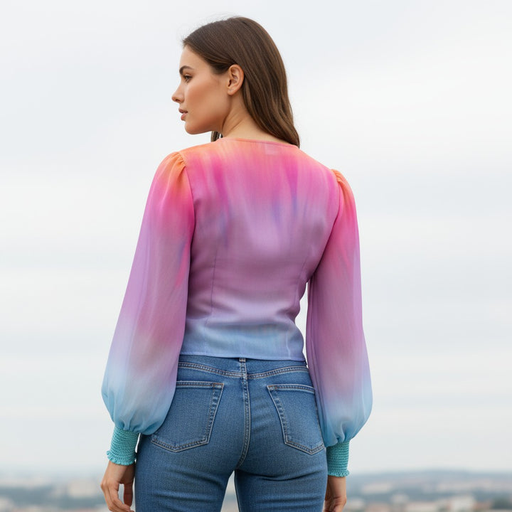 Women's Gradient V-Neck Blouse-Vyana Collective