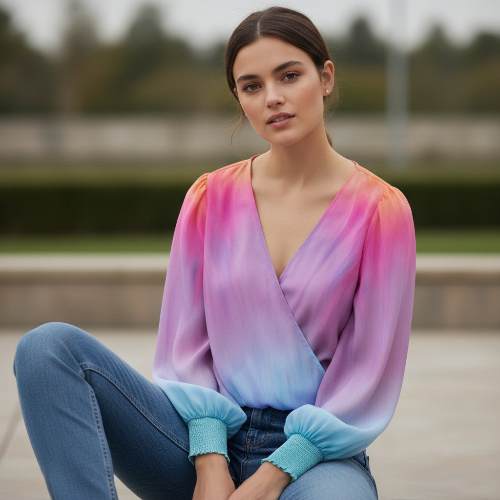 Women's Gradient V-Neck Blouse-Vyana Collective