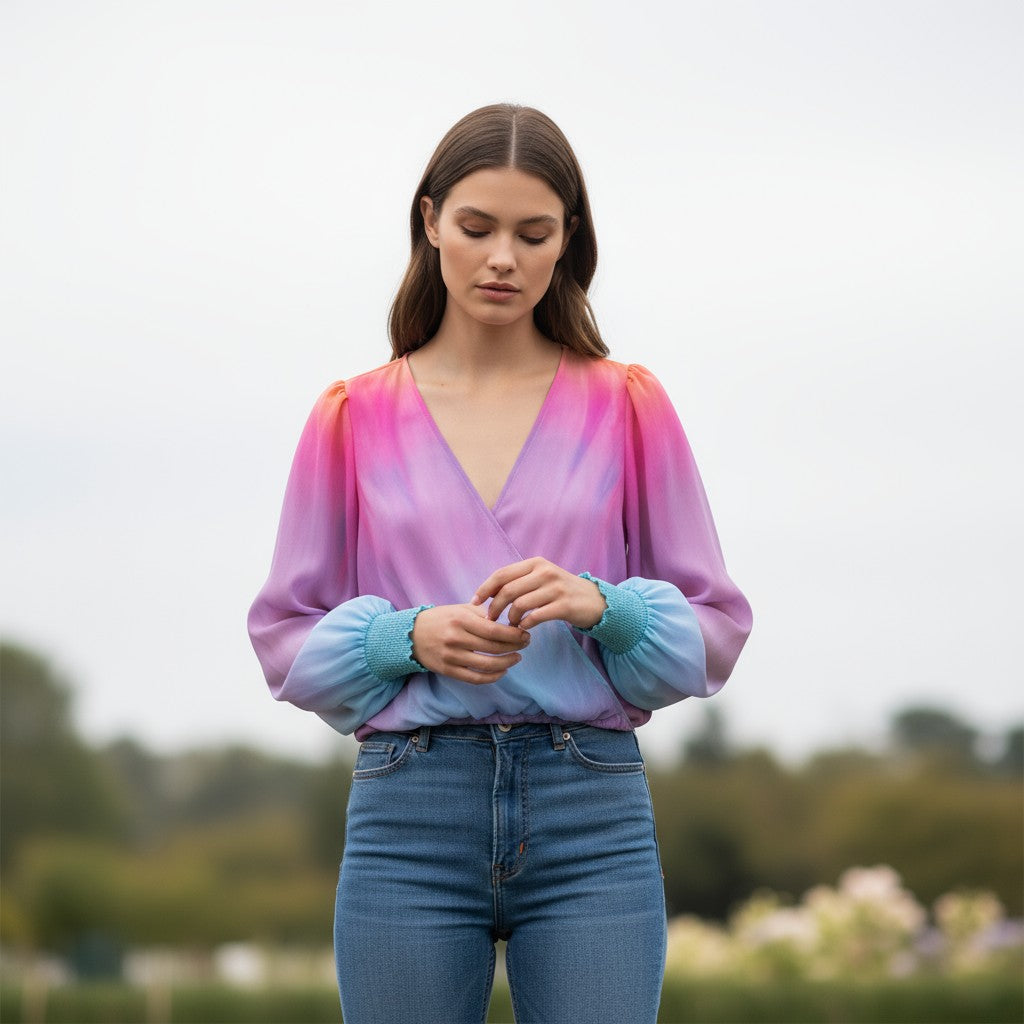 Women's Gradient V-Neck Blouse-Vyana Collective
