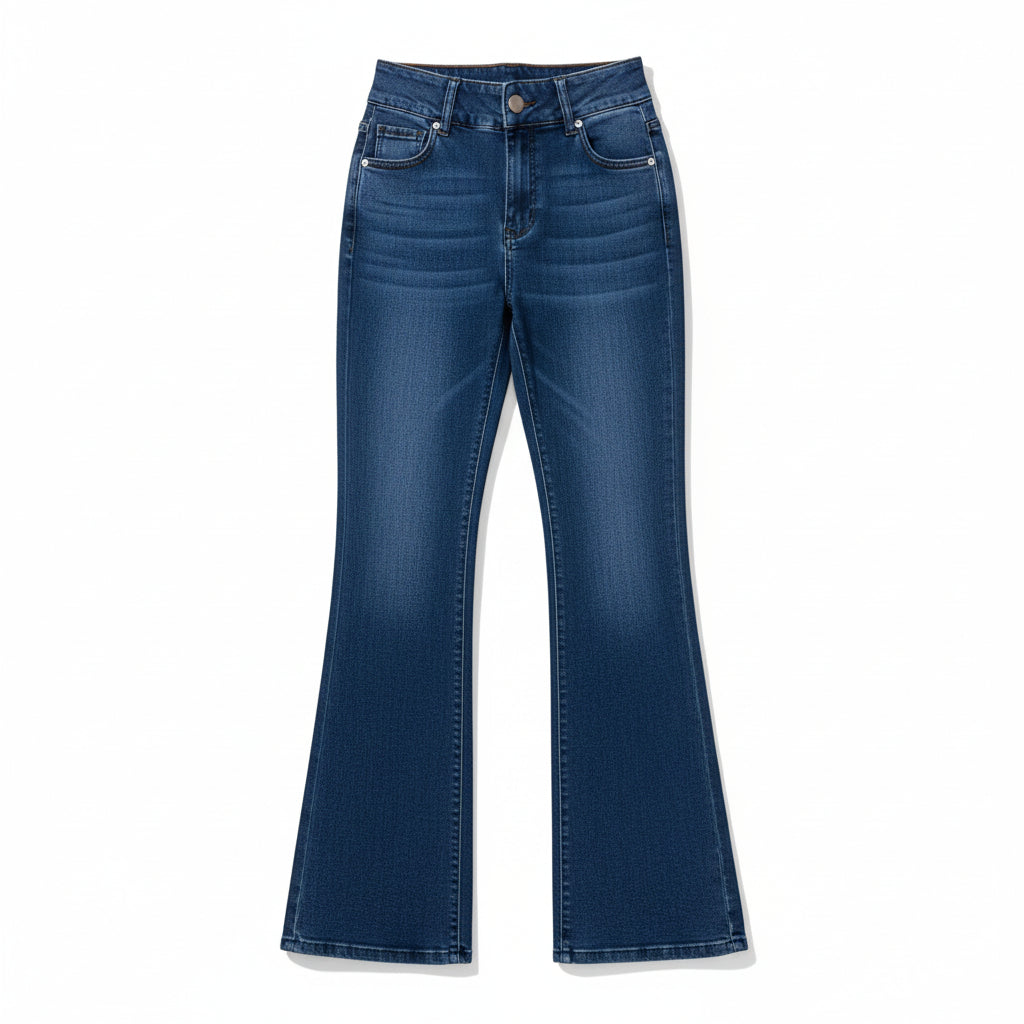 Women’s High-Waist Elastic Denim Pants with Button Detail-Vyana Collective
