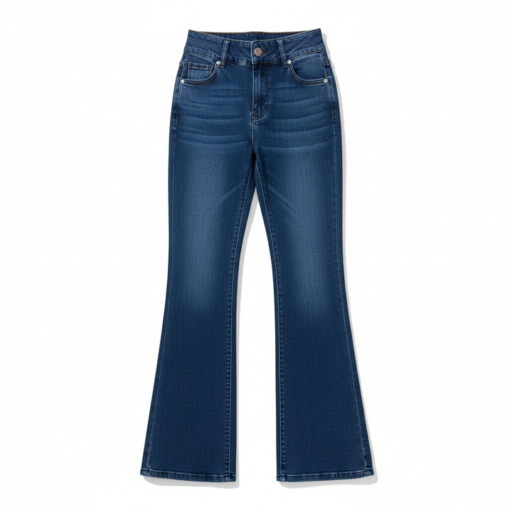 Women’s High-Waist Elastic Denim Pants with Button Detail-Vyana Collective