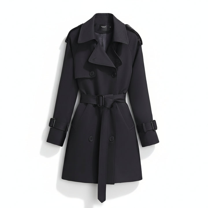 Women’s Khaki Short Trench Coat with Button Tie Sleeves-Vyana Collective