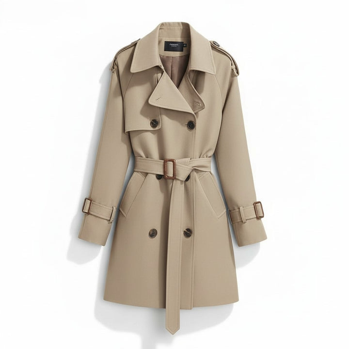 Women’s Khaki Short Trench Coat with Button Tie Sleeves-Vyana Collective