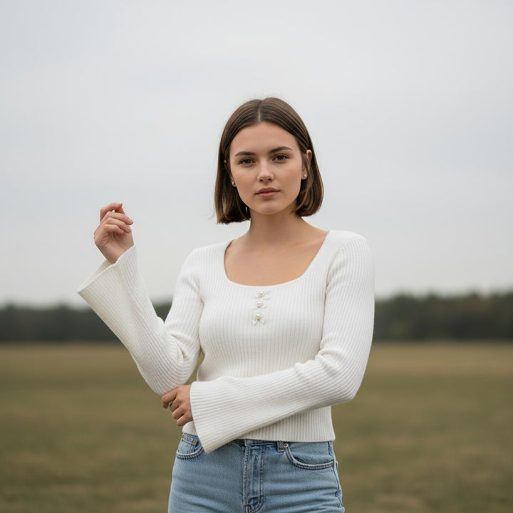 Women’s Knitted Slim-Fit Long-Sleeved Pullover-Vyana Collective