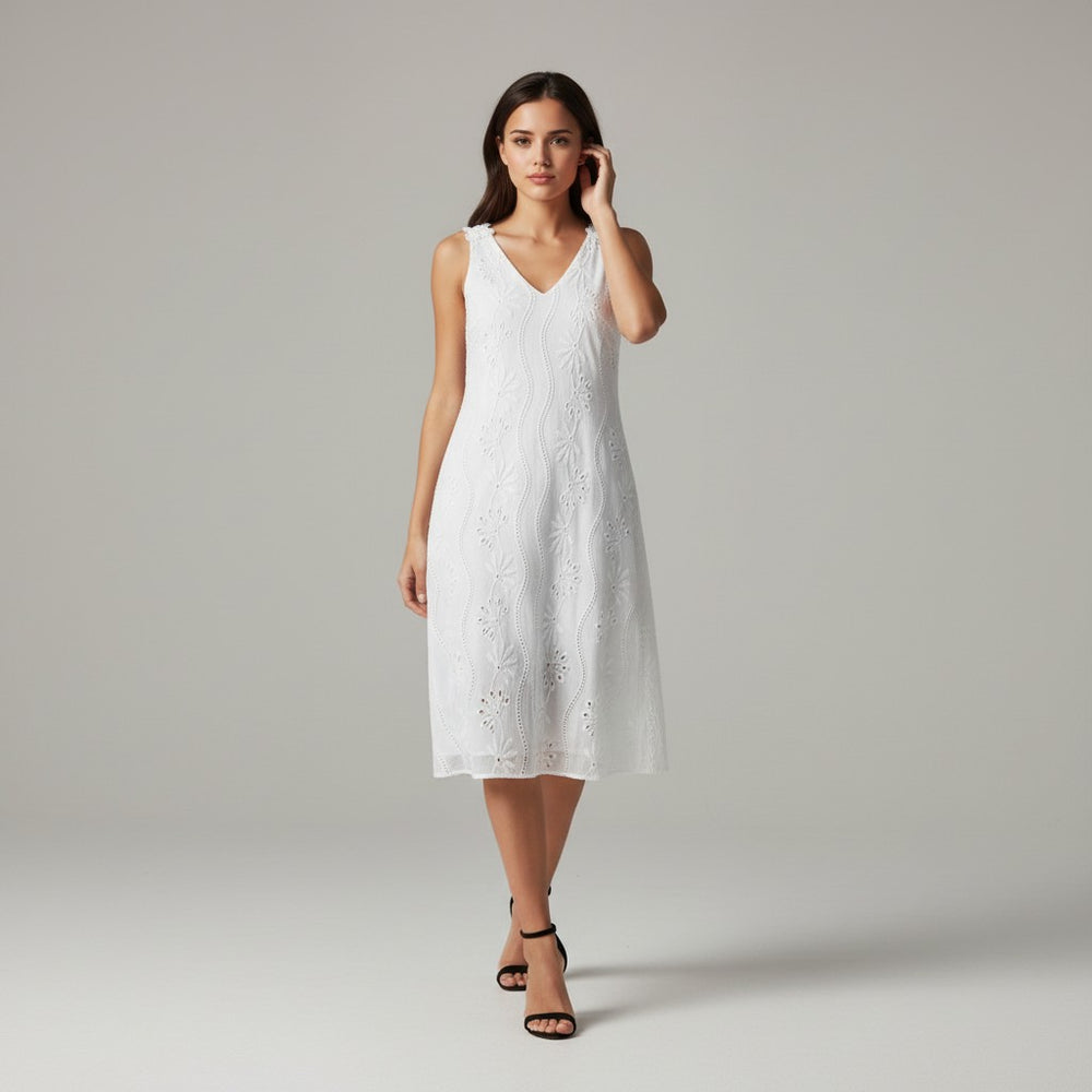 Women's Lightweight Sleeveless V-Neck Lace Dress-Vyana Collective