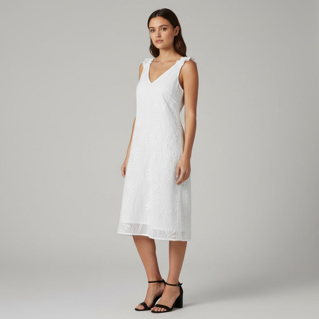 Women's Lightweight Sleeveless V-Neck Lace Dress-Vyana Collective