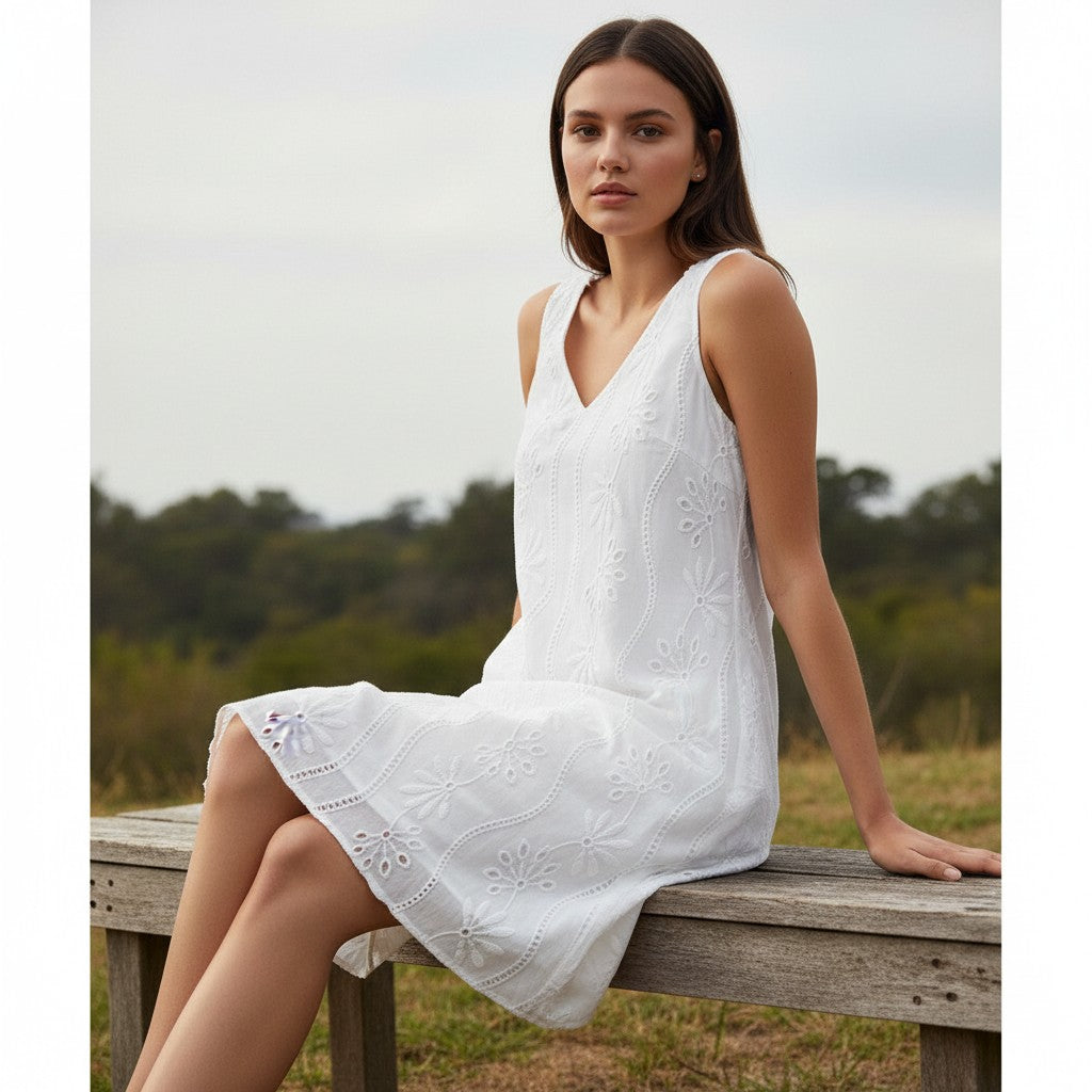 Women's Lightweight Sleeveless V-Neck Lace Dress-Vyana Collective