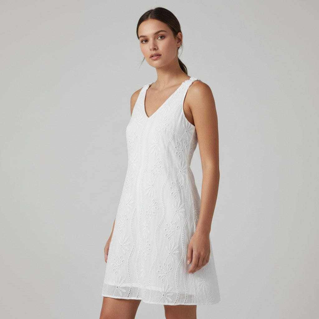 Women's Lightweight Sleeveless V-Neck Lace Dress-Vyana Collective