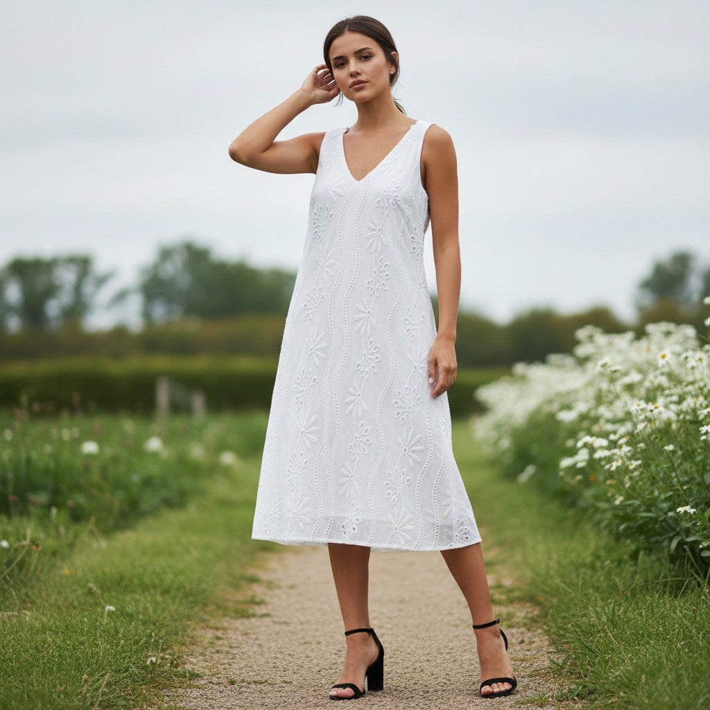 Women's Lightweight Sleeveless V-Neck Lace Dress-Vyana Collective