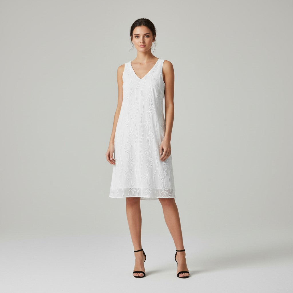 Women's Lightweight Sleeveless V-Neck Lace Dress-Vyana Collective