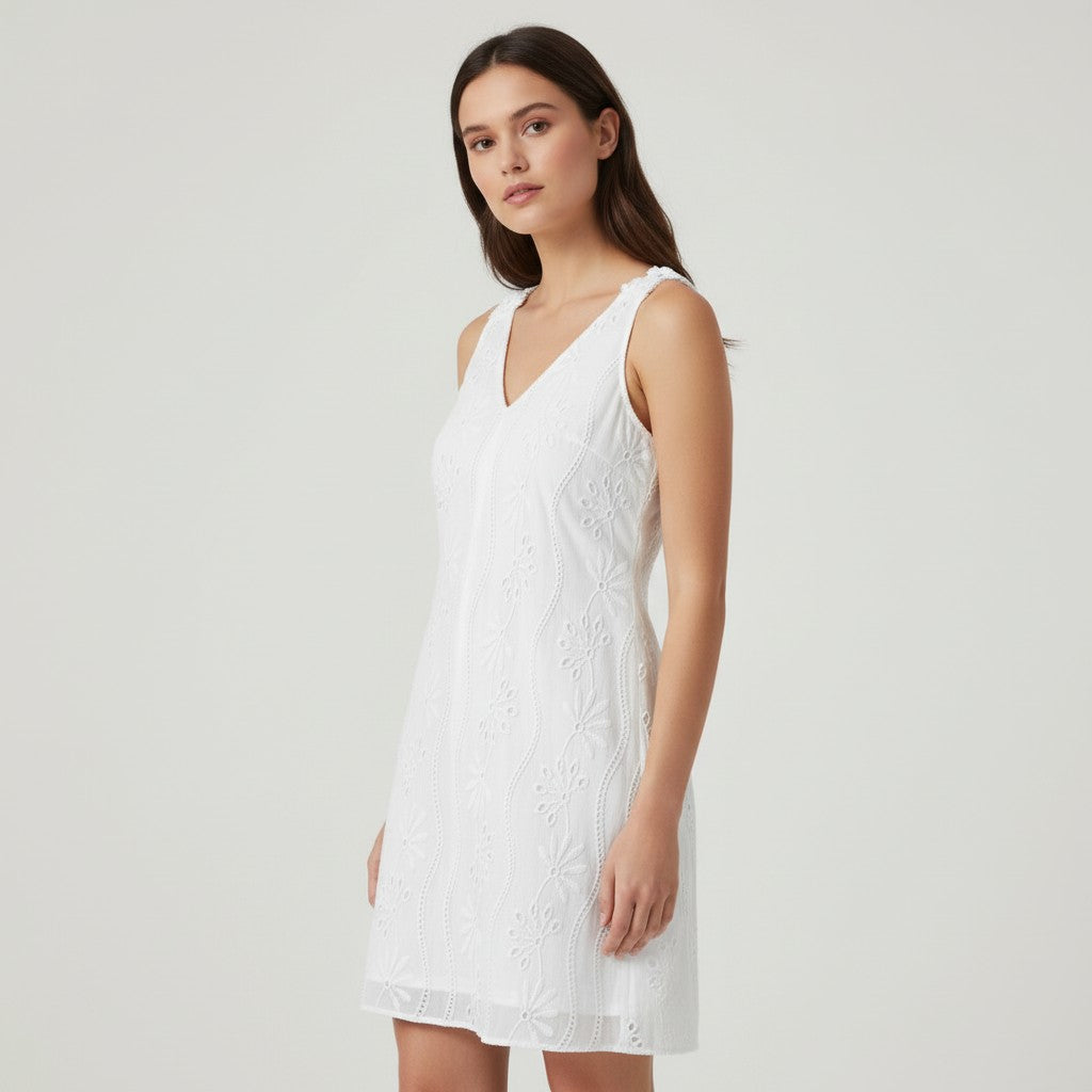 Women's Lightweight Sleeveless V-Neck Lace Dress-Vyana Collective