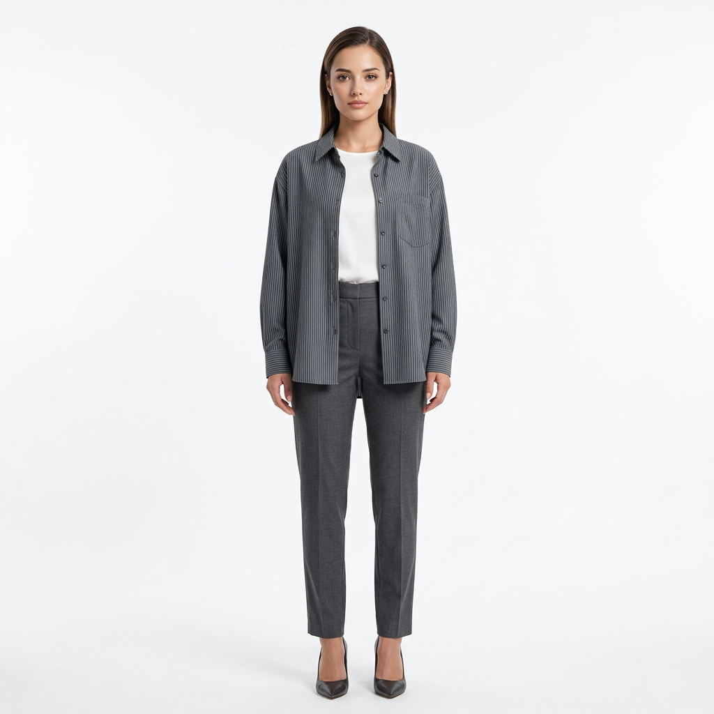 Women’s Linen-Blend Striped Relaxed Button-Down Shirt-Vyana Collective