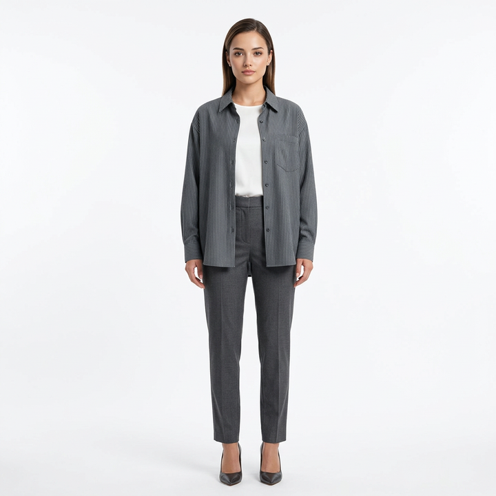 Women’s Linen-Blend Striped Relaxed Button-Down Shirt-Vyana Collective