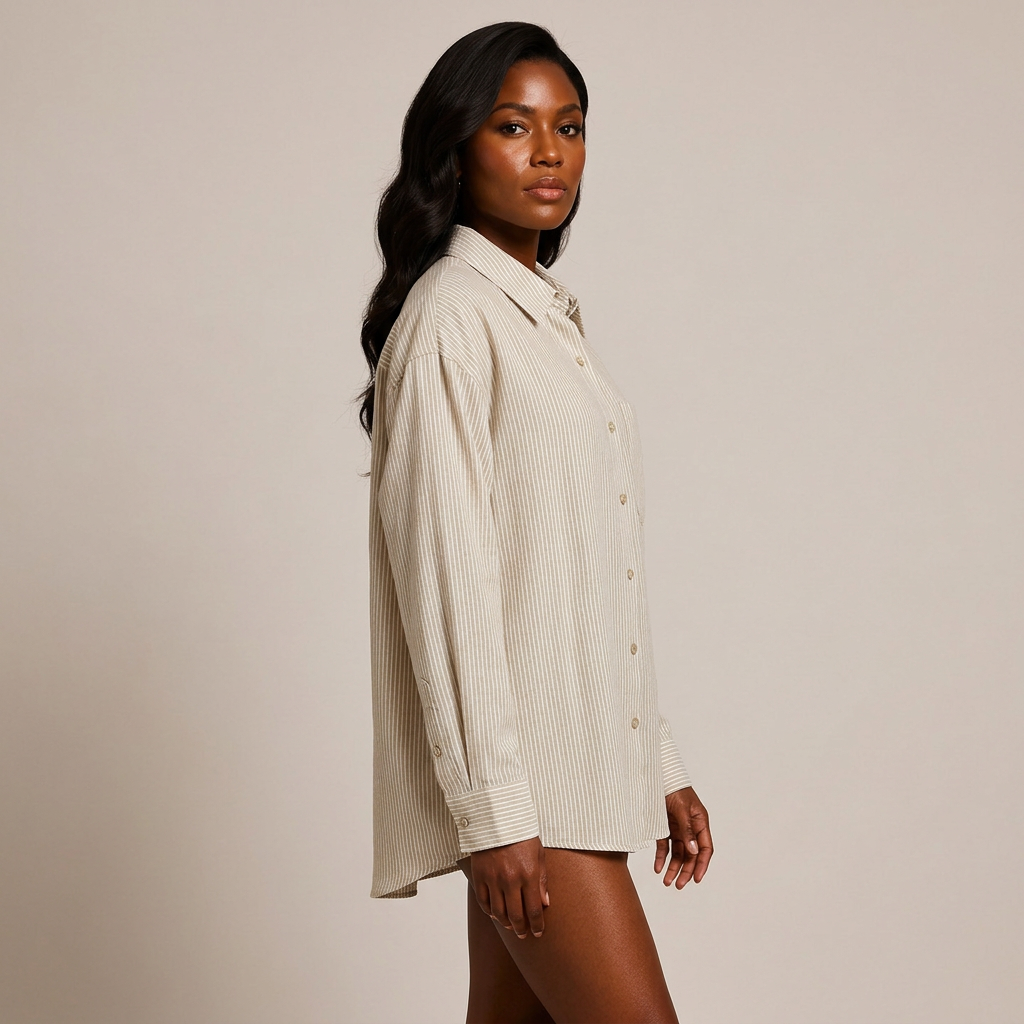 Women’s Linen-Blend Striped Relaxed Button-Down Shirt-Vyana Collective
