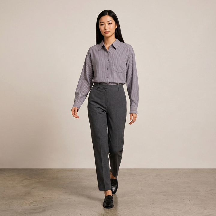 Women’s Linen-Blend Striped Relaxed Button-Down Shirt-Vyana Collective