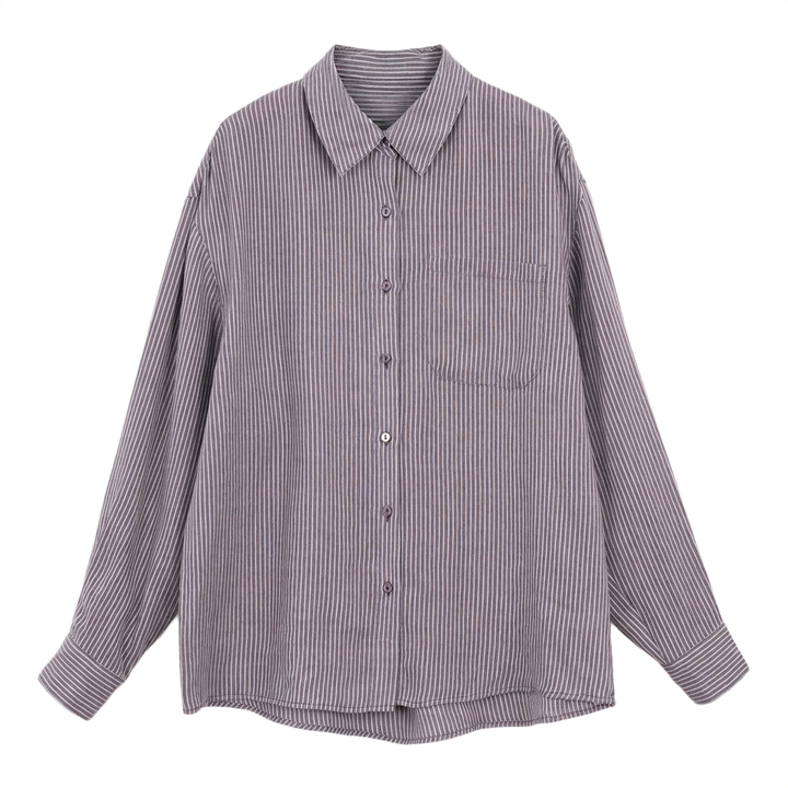 Women’s Linen-Blend Striped Relaxed Button-Down Shirt-Vyana Collective