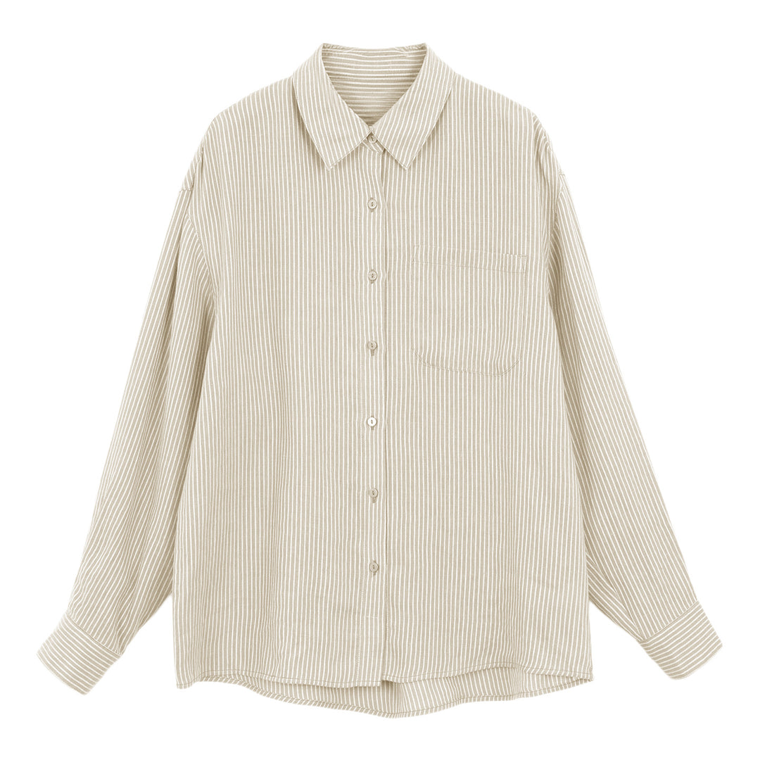 Women’s Linen-Blend Striped Relaxed Button-Down Shirt-Vyana Collective