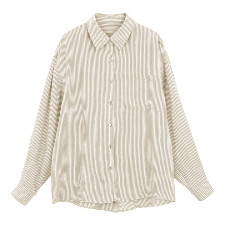 Women’s Linen-Blend Striped Relaxed Button-Down Shirt-Vyana Collective