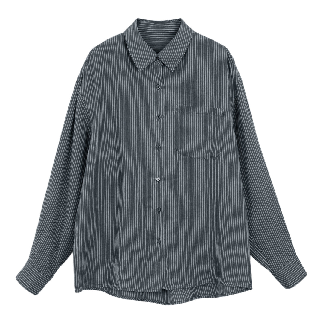 Women’s Linen-Blend Striped Relaxed Button-Down Shirt-Vyana Collective