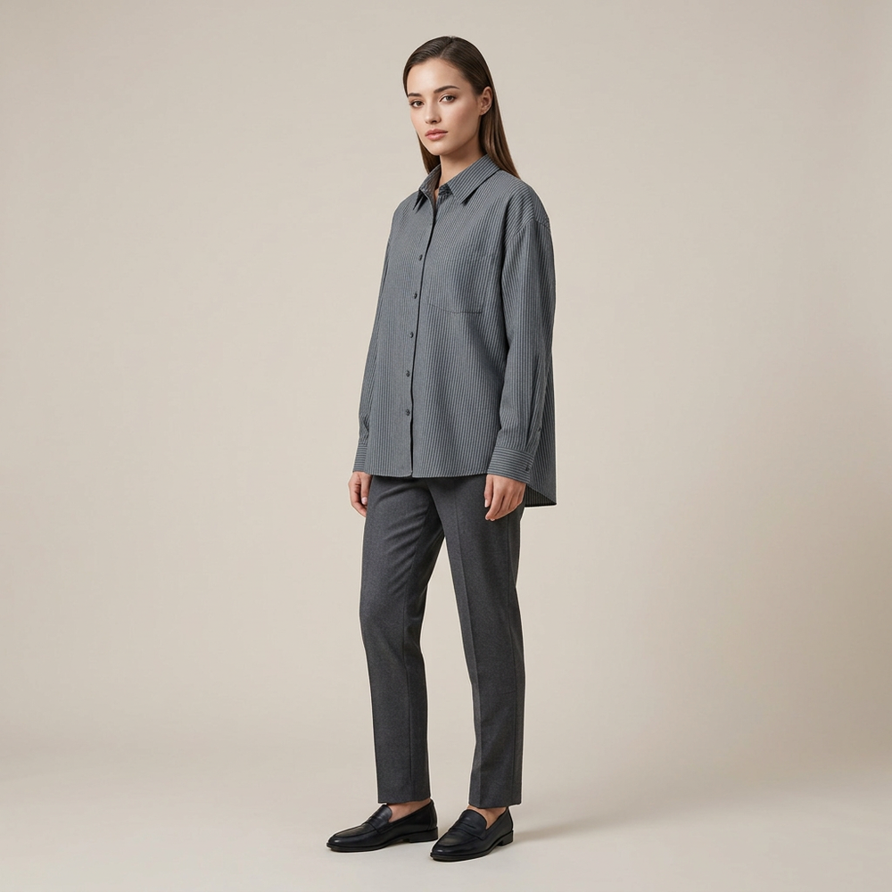Women’s Linen-Blend Striped Relaxed Button-Down Shirt-Vyana Collective